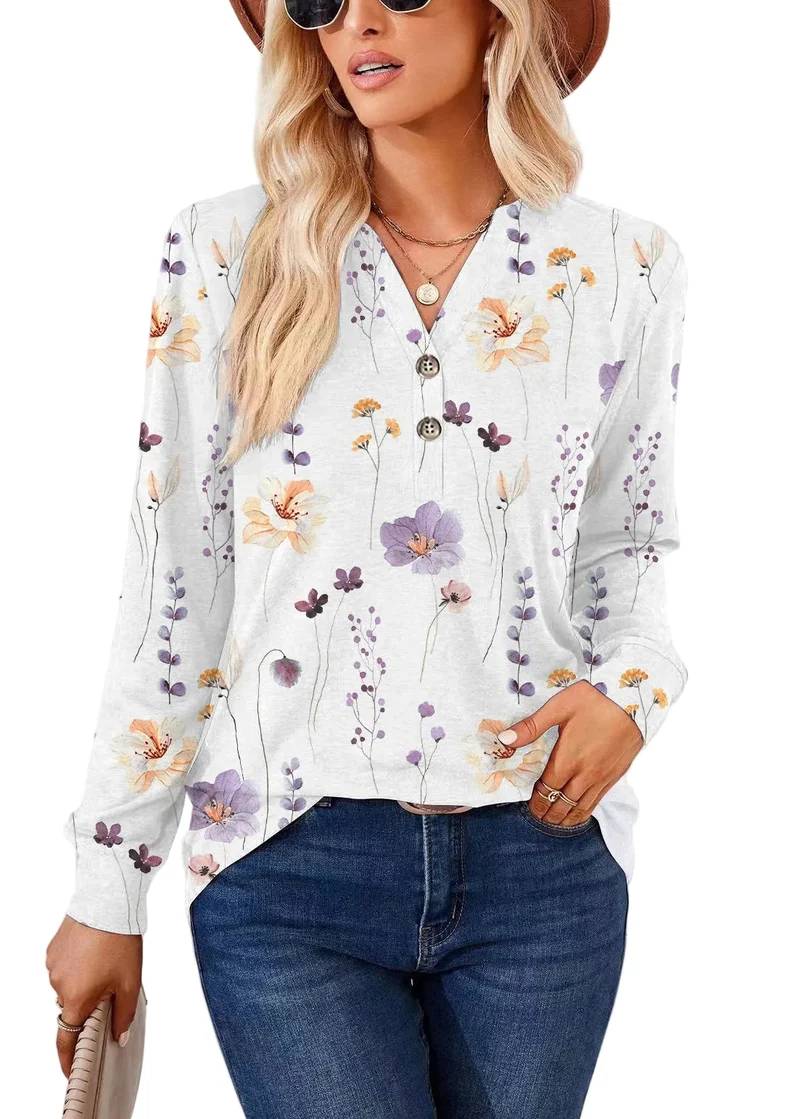 Dam Skjorta V-ringad Långärmad Plus Size