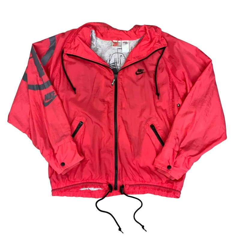 RARE 90s 'NIKE' RED GRAPHIC PRINT GREY LINING STREETWEAR CASUAL WINDBREAKER 2XL