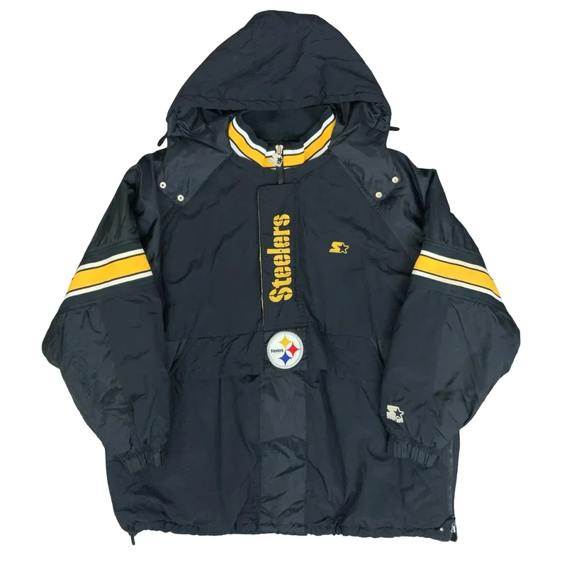 VTG NFL PRO-LINE STARTER STEELERS FOOTBALL BLACK PULLOVER OUTDOOR COAT 2XL
