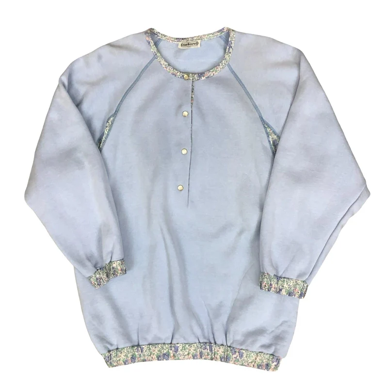VTG 80s 'CACHAREL' LIGHT BLUE FLORAL CHIC CASUAL PULL-OVER SWEATSHIRT UK 14/ 16