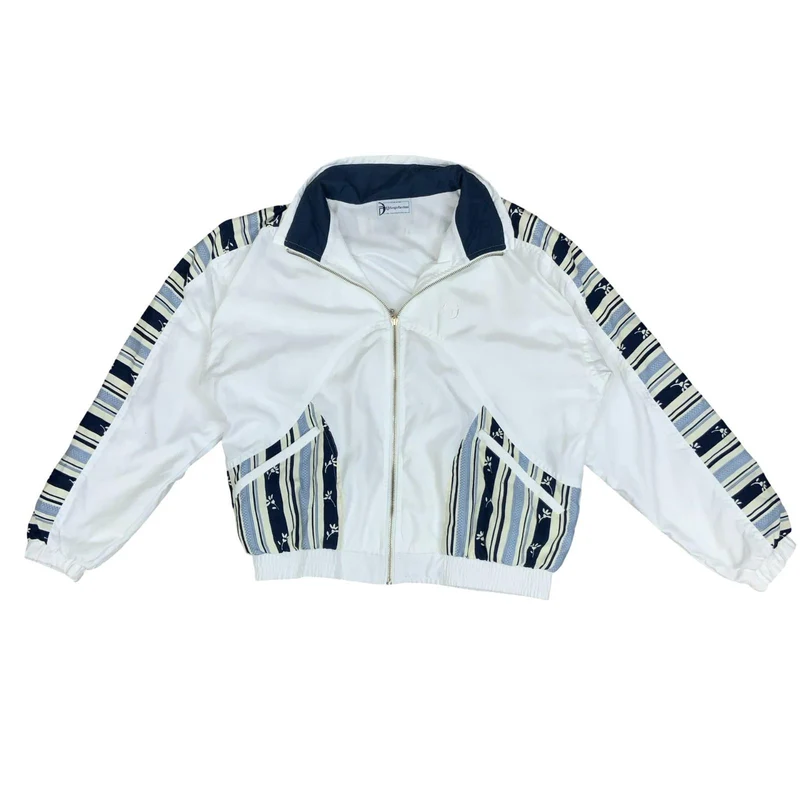VTG 80s 90s 'SERGIO TACCHINI' WHITE BLUE STRIPED TRACK WINDBREAKER JACKET L