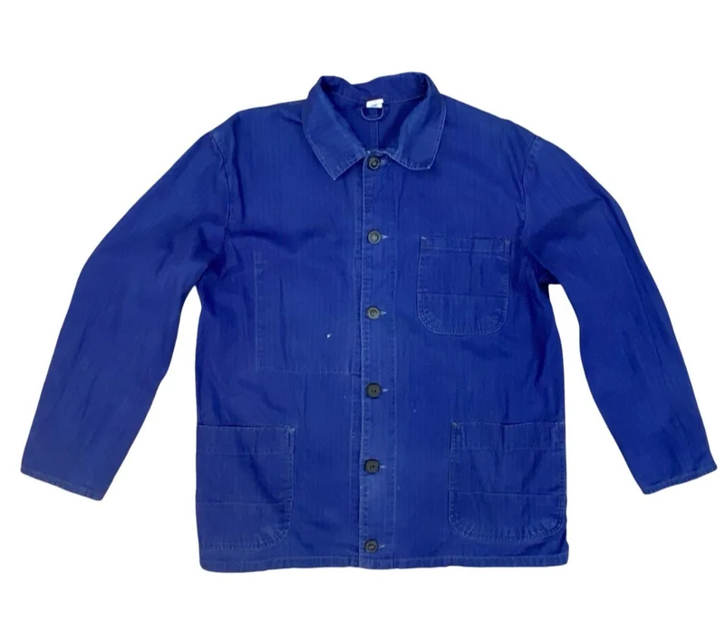 VTG FADED HERRINGBONE EU WORKWEAR CHORE JACKET INDIGO TWILL COTTON FRENCH M