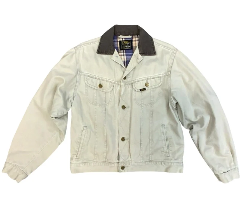 VTG 90s LEE SANFORIZED FLANNEL LINED L506 BEIGE HEAVY CORD DENIM JACKET S