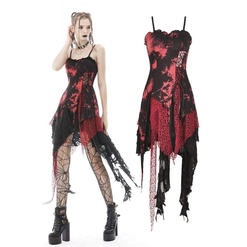 Dam Punk Irregular Tie-dyed Splice Slip Dress Bröllopsklänning