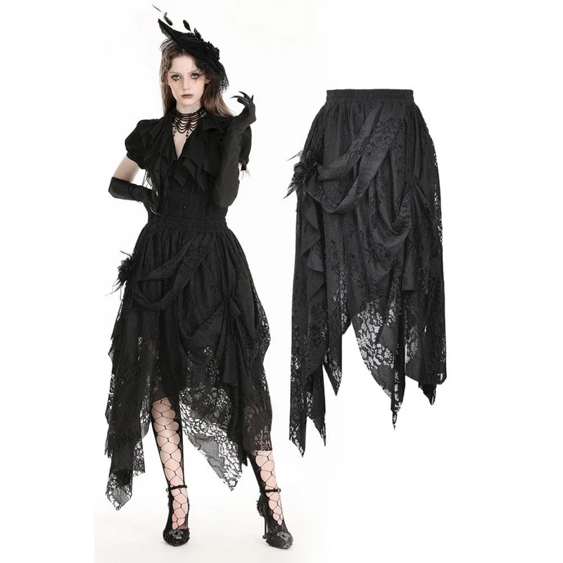 Gothic Irregular Distressed Spetskjol för kvinnor