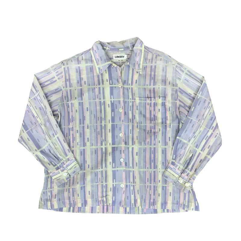 VTG 'LIBERTY' PURPLE WHITE PINK STRIPED GEOMETRIC PATTERN OVERSIZED BLOUSE L 16
