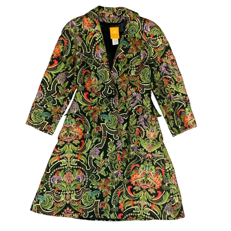 90s CHRISTIAN LACROIX COUTURE COLOURFUL EMBROIDERED EVENING COAT UK 8