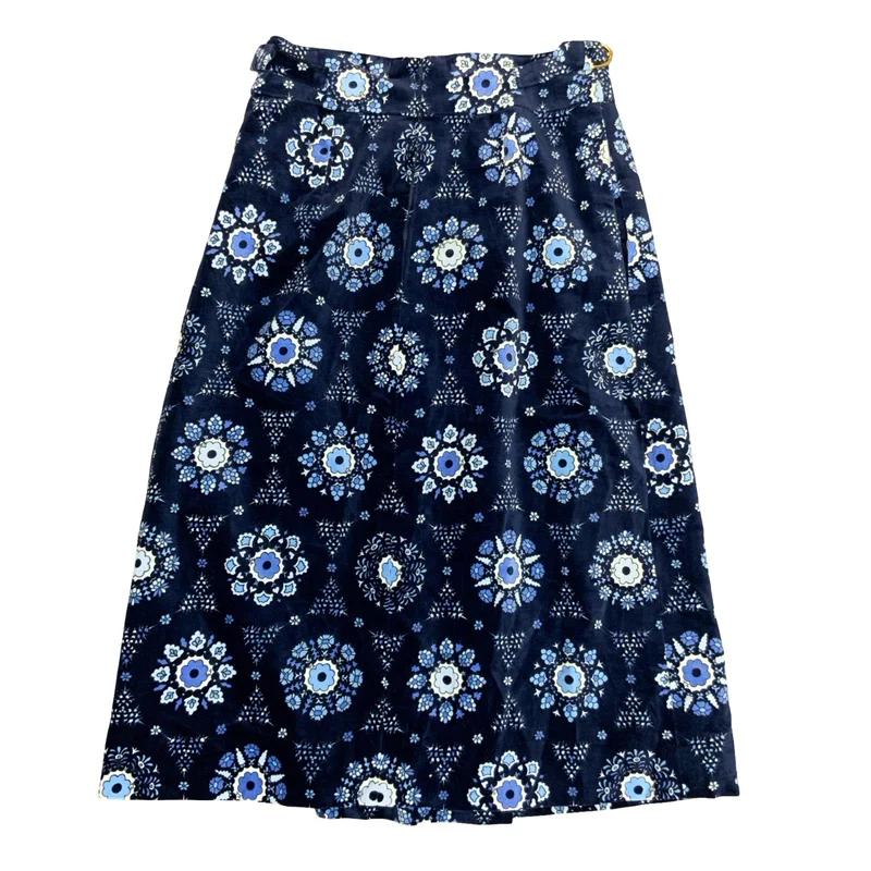 VTG 'EMILIO PUCCI' BLUE WHITE VELVET KALEIDOSCOPE FLORAL PATTERN MIDI SKIRT S 10