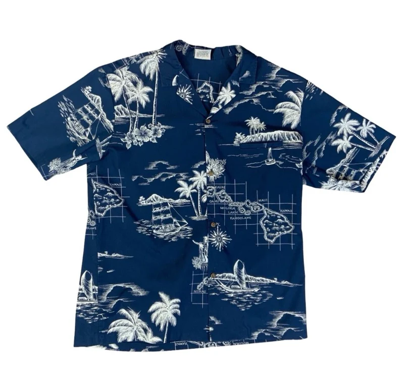 VTG ROYAL CREATIONS HAWAIIAN MADE ALOHA SHIRT COTTON TIKI ROCKABILLY LARGE