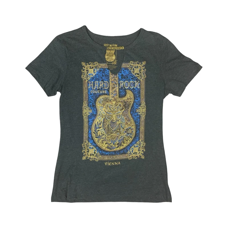 Y2K HARD ROCK CAFE COUTURE VIENNA AUSTRIA GREY GRAPHIC LADIES TEE UK 12