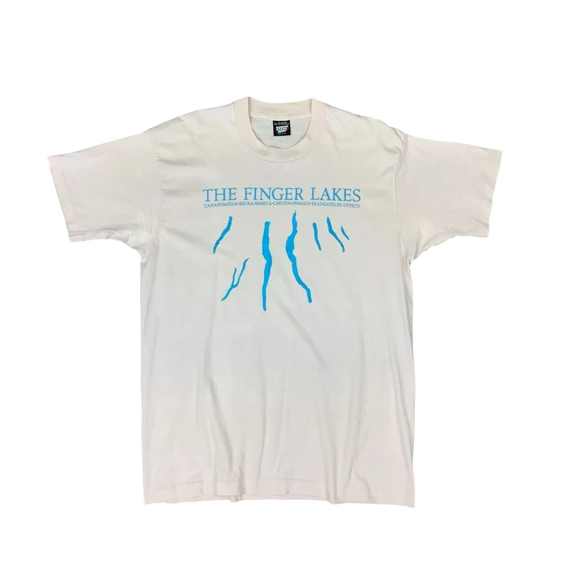VTG 90S SCREEN STARS THE FINGER LAKES SINGLE STITCH PINK GRAPHIC T SHIRT XL
