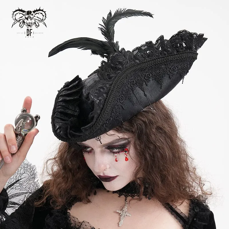 Gothic plymed spets Mesh hattar för kvinnor
