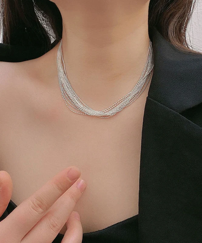 Dams Halsband Flerlagers Med Pärlor Silverpläterad Design