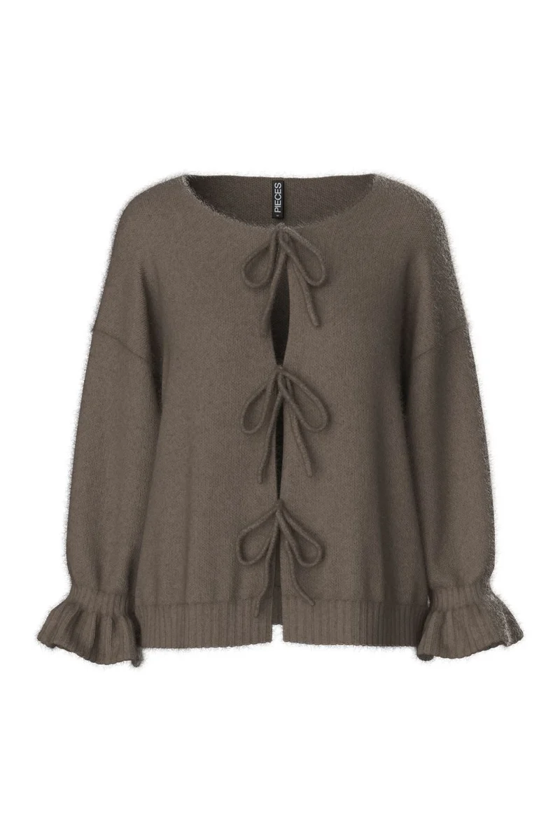 Pieces - Pcjimma Ls O-Neck Tie Knit Cardigan - 4870473 Morel