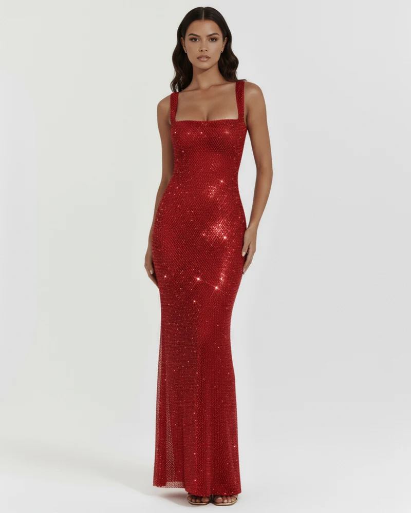 Isabella | Elegant Lång Klänning Dam med Strass