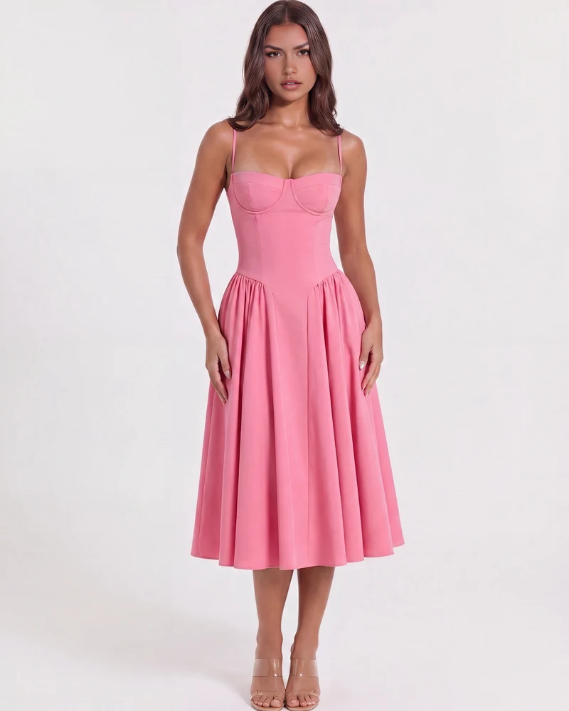 Emma | Elegant Rosa Sommarklänning med Sweetheart Urringning