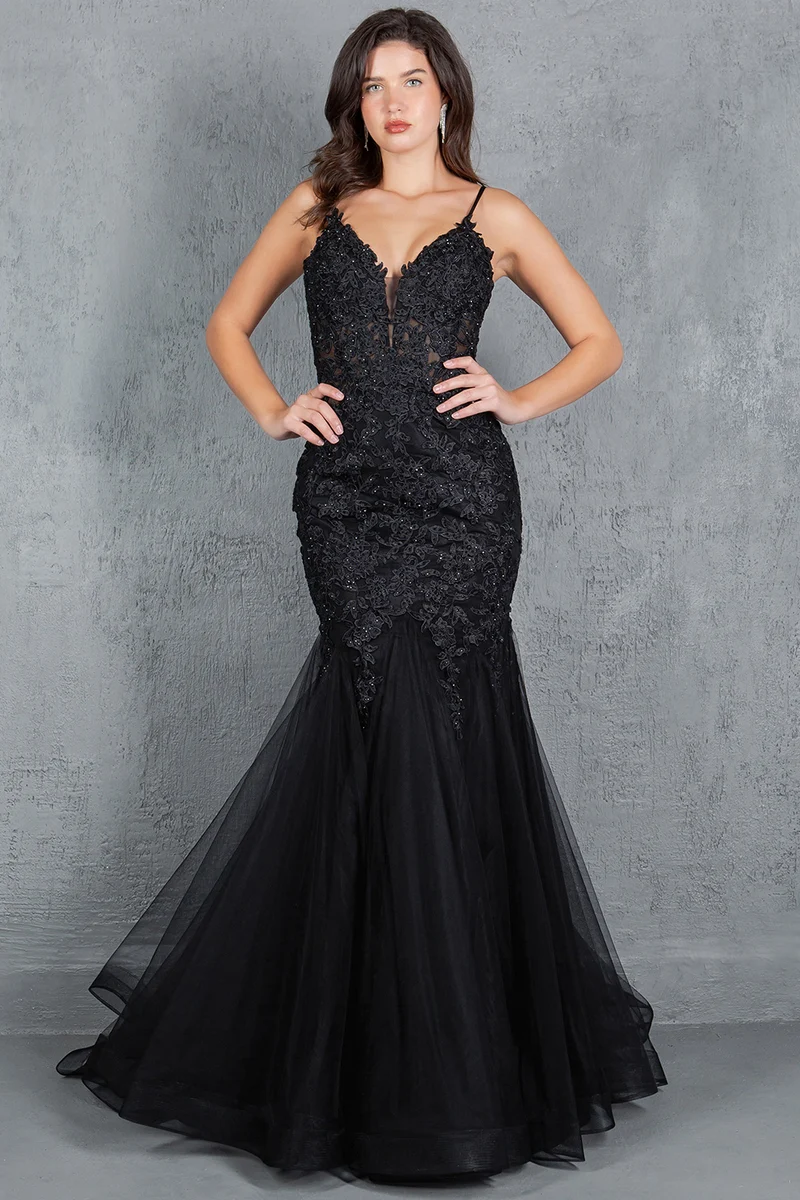 Broderad V-ringad sjöjungfruklänning från Cinderella Couture USA AS8178J