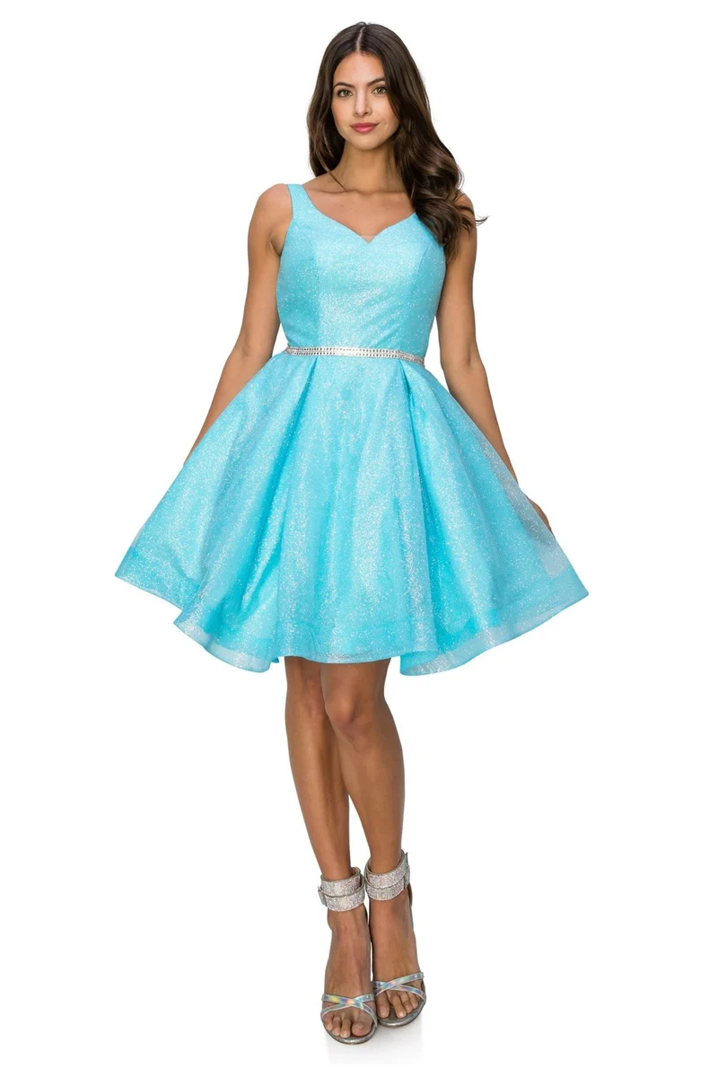 Ärmlös Glittrig V-ringad Kort Festklänning från Cinderella Couture USA AS8047J