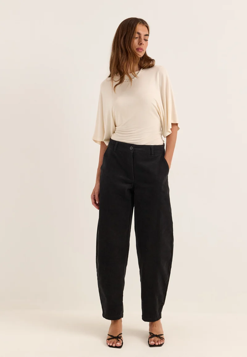 Mid Waist Corduroy Barrel Trousers