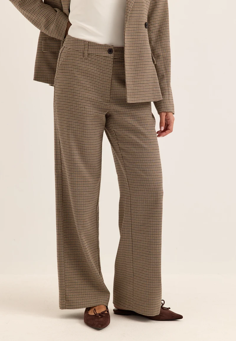Check Mid Waist Wide Trousers