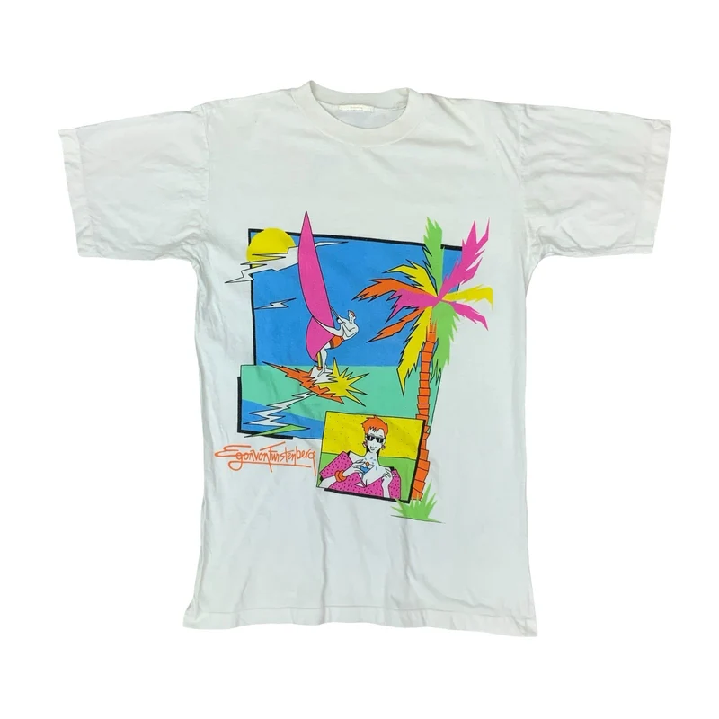 VTG 80S EGON VON FURSTENBERG WHITE SINGLE STITCH GRAPHIC TEE MEDIUM