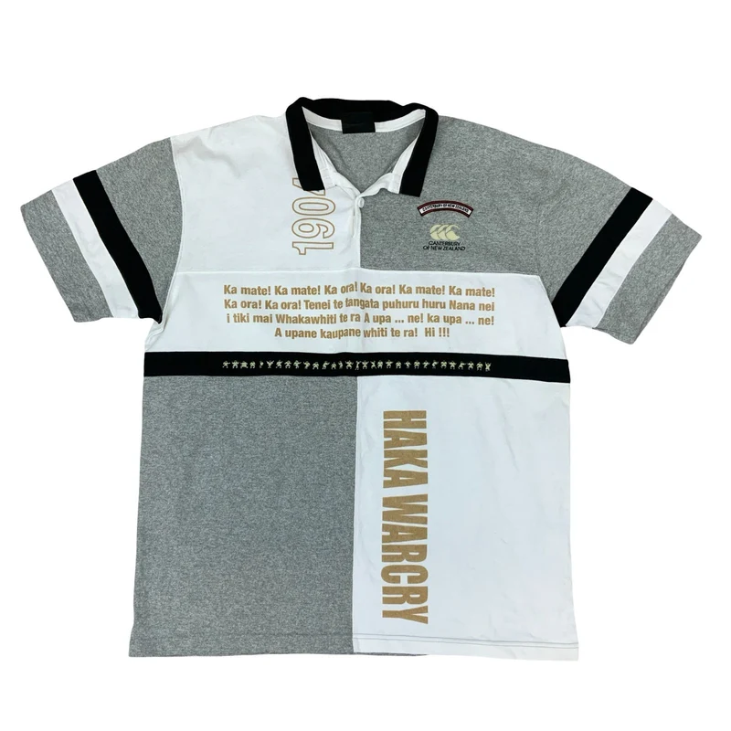 VTG CANTERBURY OF NEW ZEALAND HAKA WARCRY BUTTON-UP RUGBY POLO SHIRT XXL