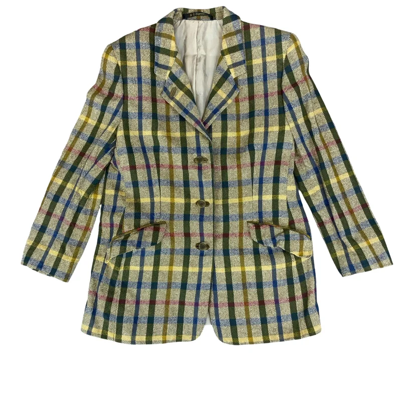 VTG 70s 80s 'DAKS' SIGNATURE BEIGE BLUE LONDON TARTAN WOOL BRITISH TAILORED M 14