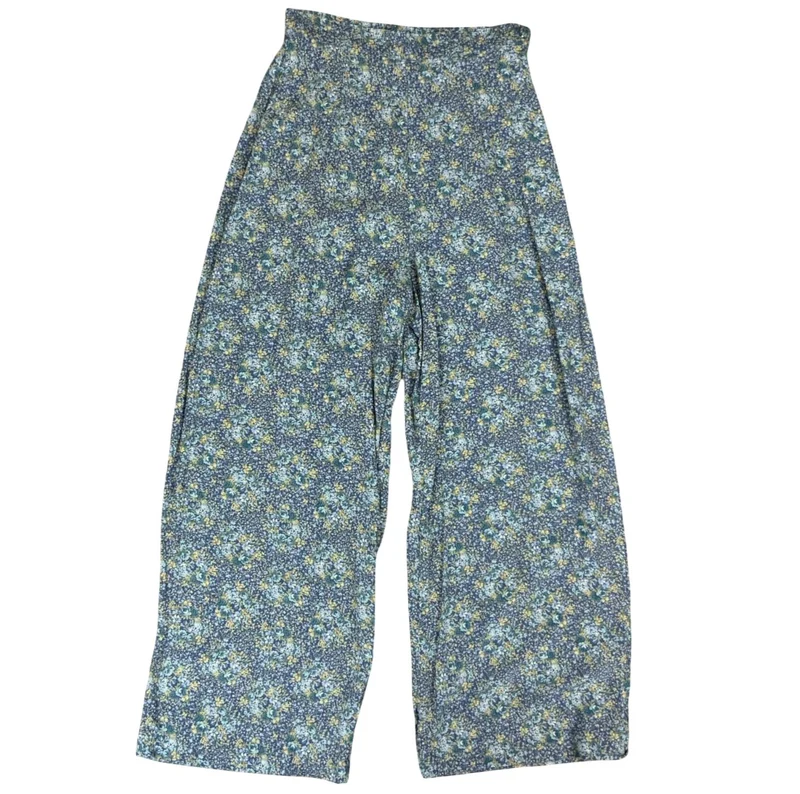 VTG 90s 00s 'LAURA ASHLEY' BLUE GREEN FLORAL WIDE LEG LIGHTWEIGHT TROUSERS XS 6