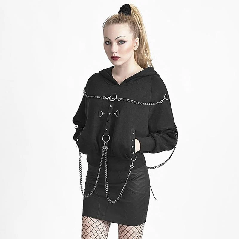 Dam Punk Cross Mental Chain Hoodies Svarta