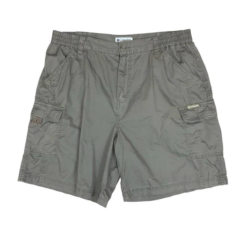 90s 'COLUMBIA' SPORTSWEAR KHAKI GREEN GREY CARGO COMBAT STREETWEAR SHORTS 33W