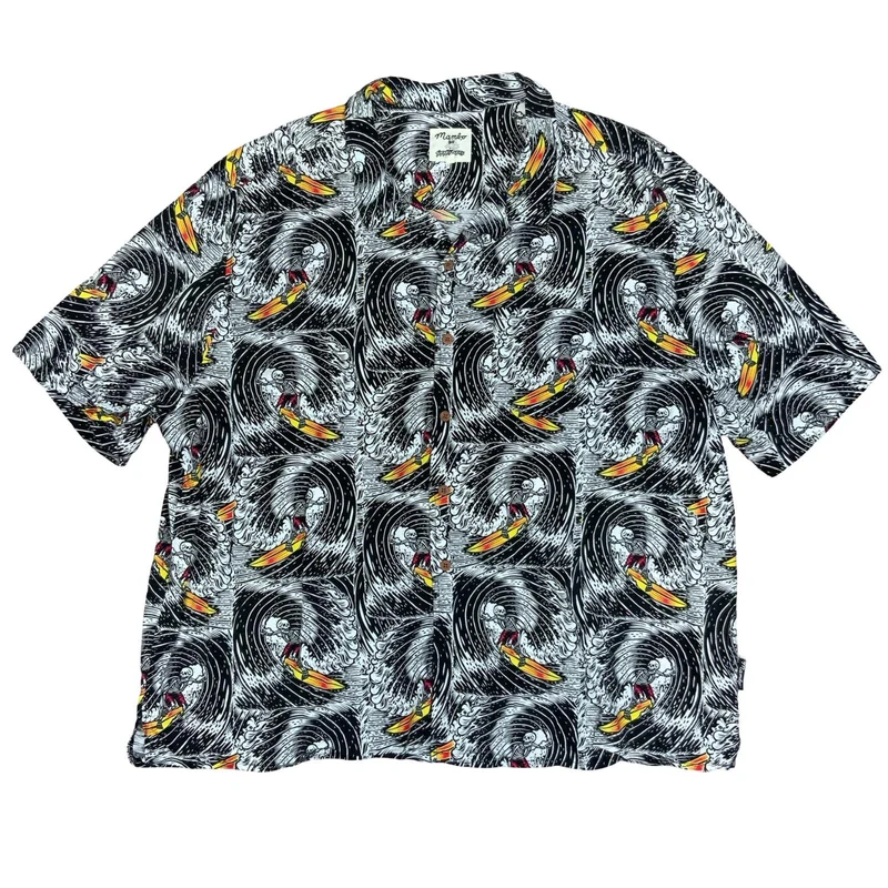RETRO 'MAMBO' SMART ARTS SKELETON SURF GRAPHIC PRINT HOLIDAY OVERSIZED SHIRT 4XL