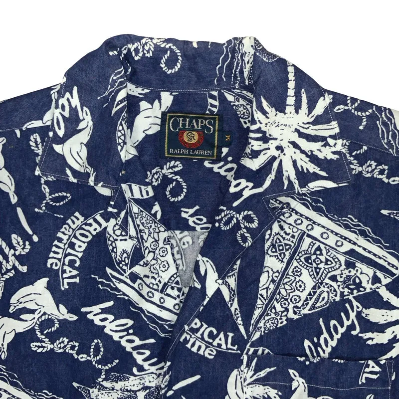 'CHAPS' RALPH LAUREN MEN'S BLUE WHITE SEA LIFE TROPICAL SHORT SLEEVED SHIRT XL