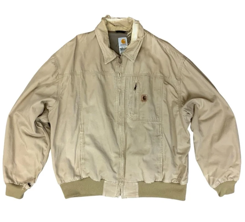 VTG Y2K USA CARHARTT DUCK CANVAS DISTRESSED WORKWEAR JACKET BEIGE 2XL