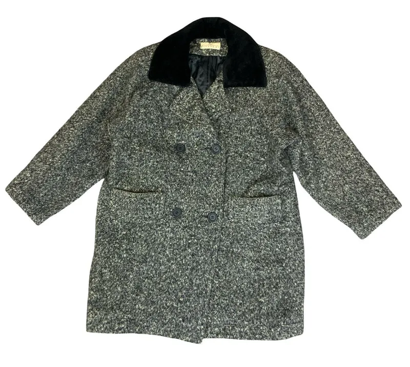VTG 80s 90s GIVENCHY GREY TWEED WOOL DETACHABLE COLLAR QUILT LINED COAT XL