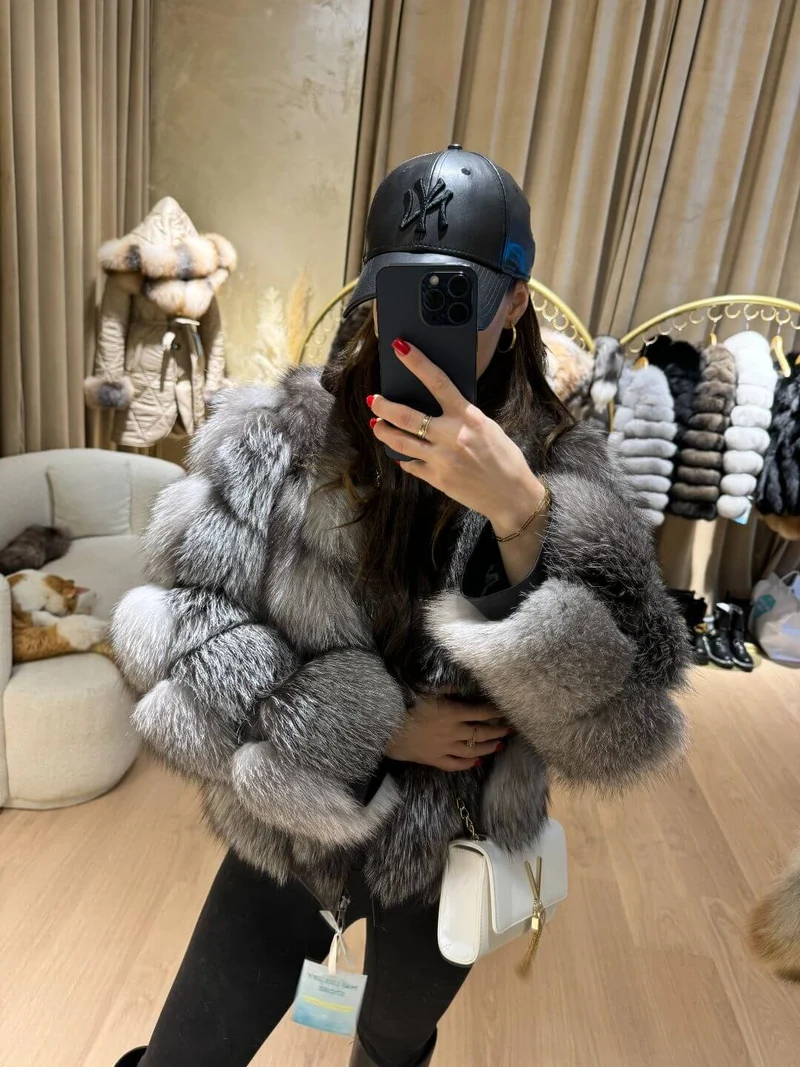 Joy Silver Fox Fur Genuine Leather Jacket
