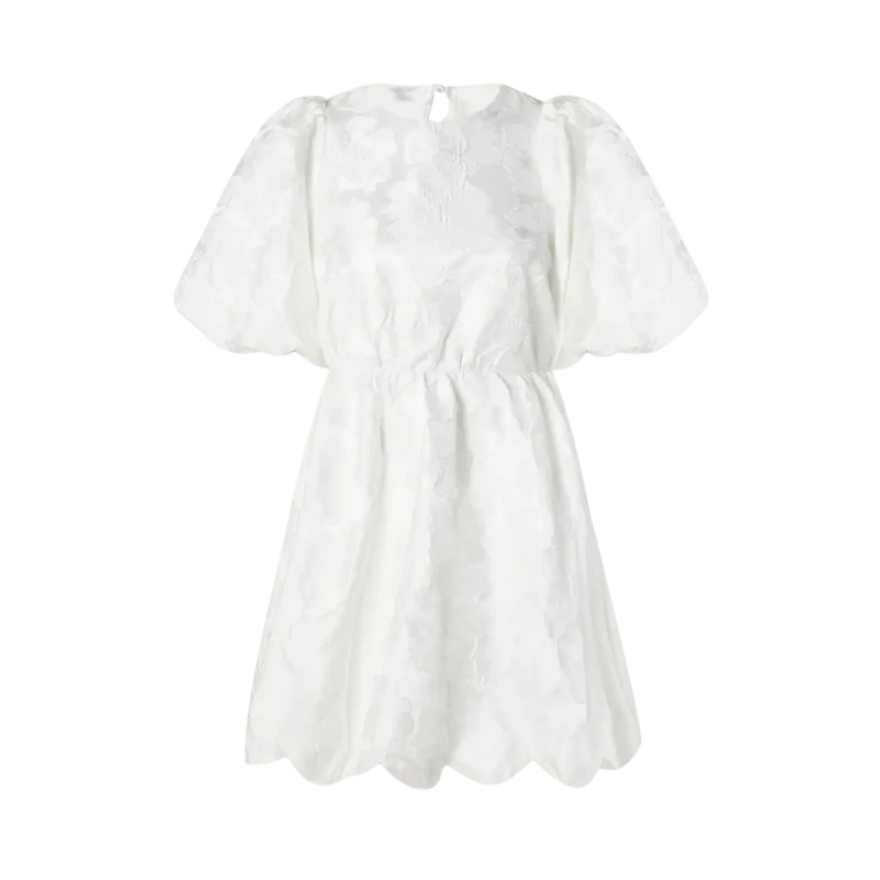 Elina Scalloped Detail Mini Dress - White