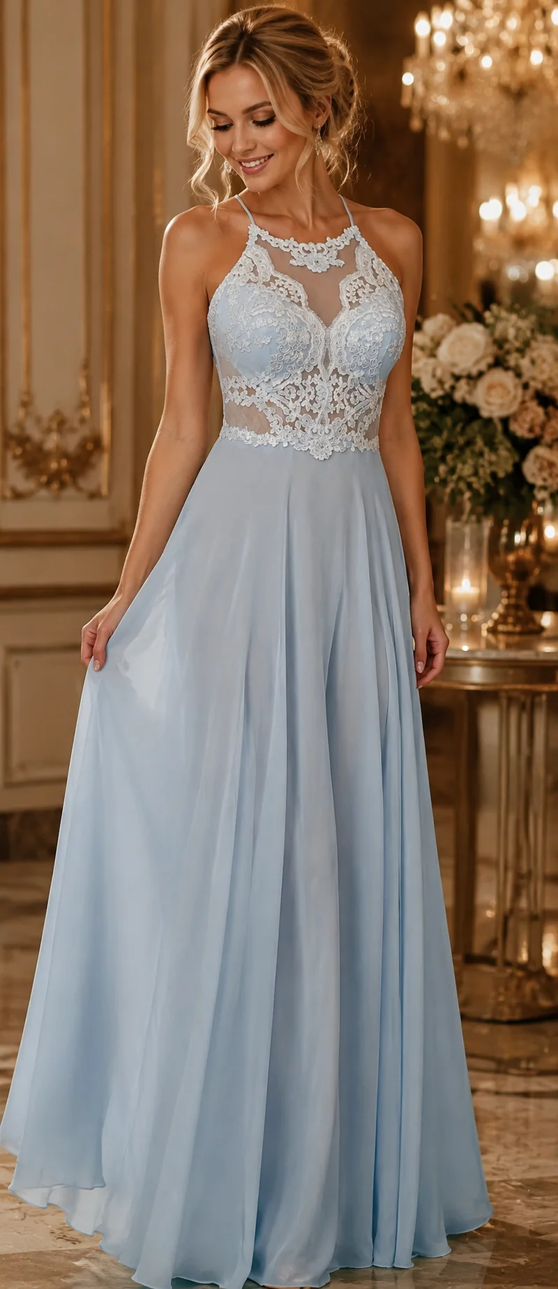 Aftonklänning / Balklänning Venitti med slitz 09775 light blue