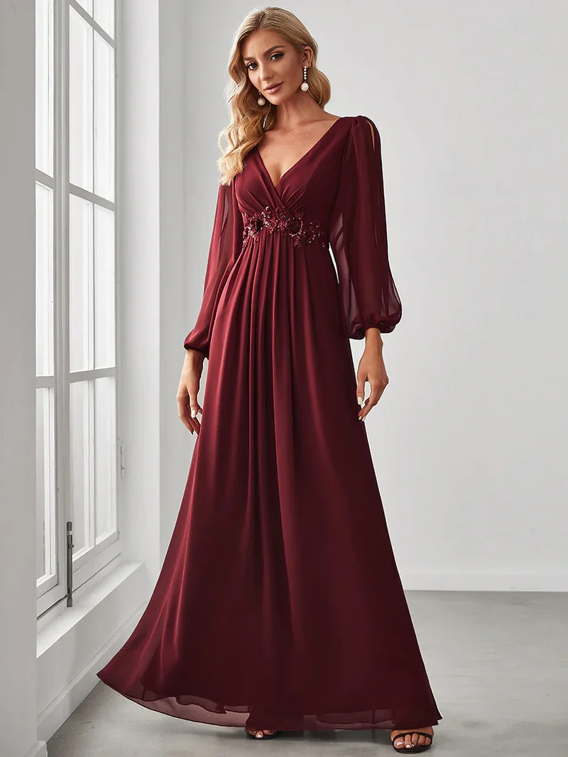 Lång klänning med lång ärm burgundy