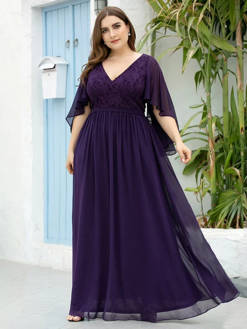Lång klänning med ärm dark purple