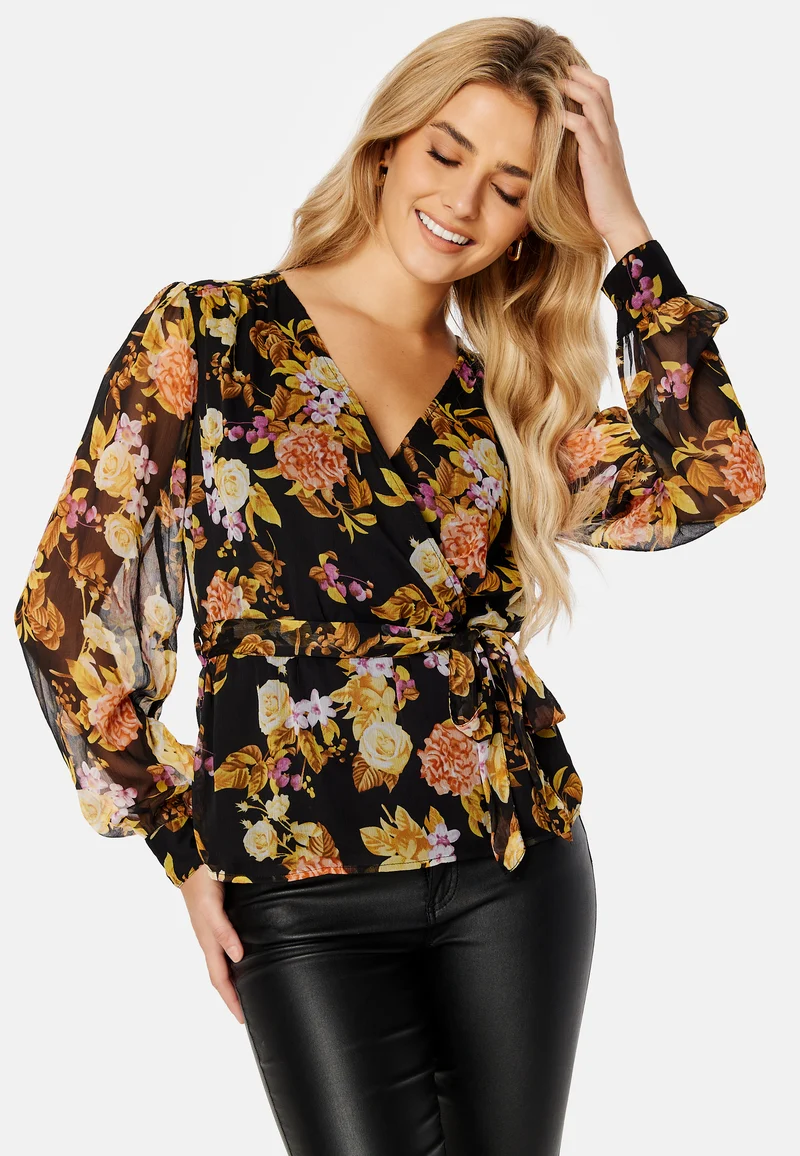 Ella Chiffon LS Wrap Top