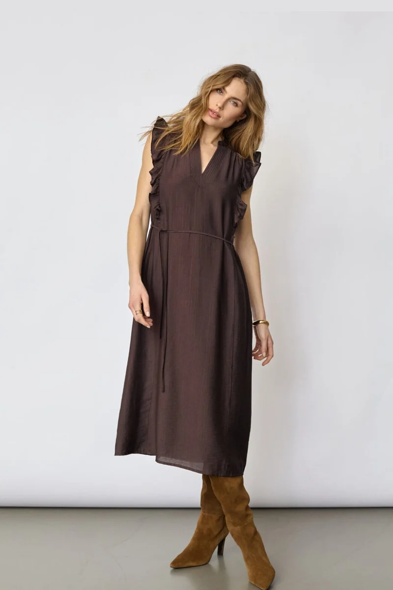 Co´Couture - Heracc Frill Ss V-Dress 46096 - 145 - Dark Brown