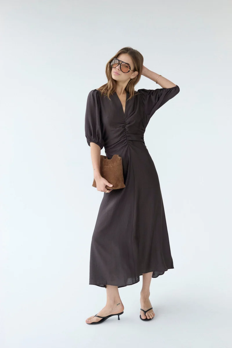 Co´Couture - Heracc Ss Puff Dress 46093 - 145 - Dark Brown
