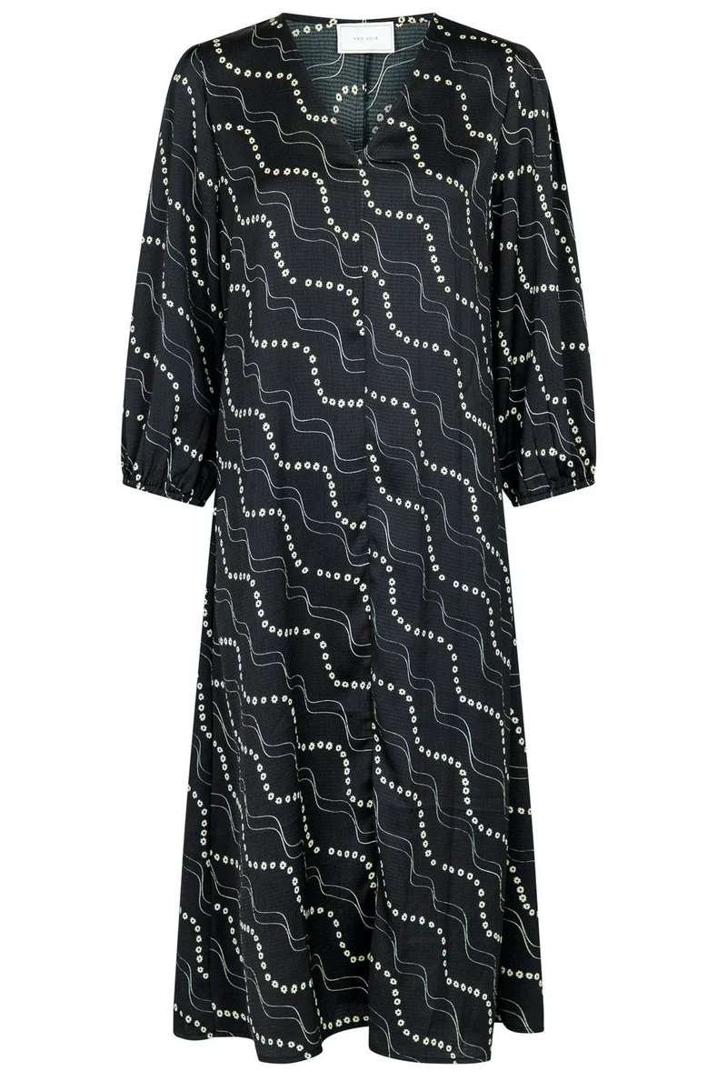 Neo Noir - Delfina Flower Stripe Dress - Black