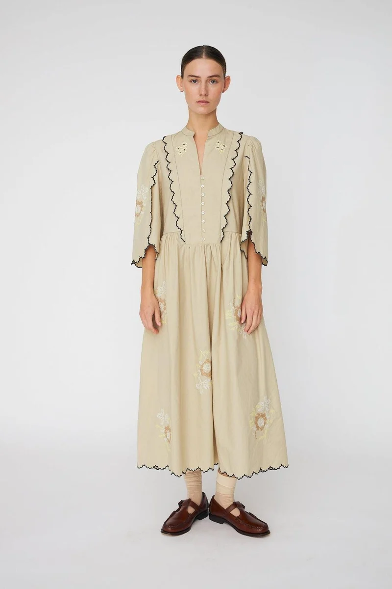 Stella Nova - Embroidered Loose Midi Dresses62-4485 - 198 Army Touch