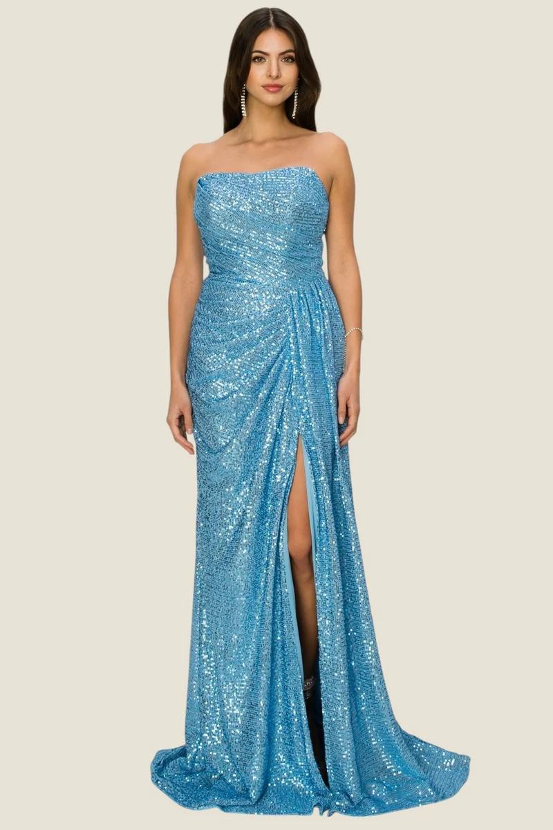 Axelbandslös rund halsringning fodral festklänning från Cinderella Couture USA AS8052J