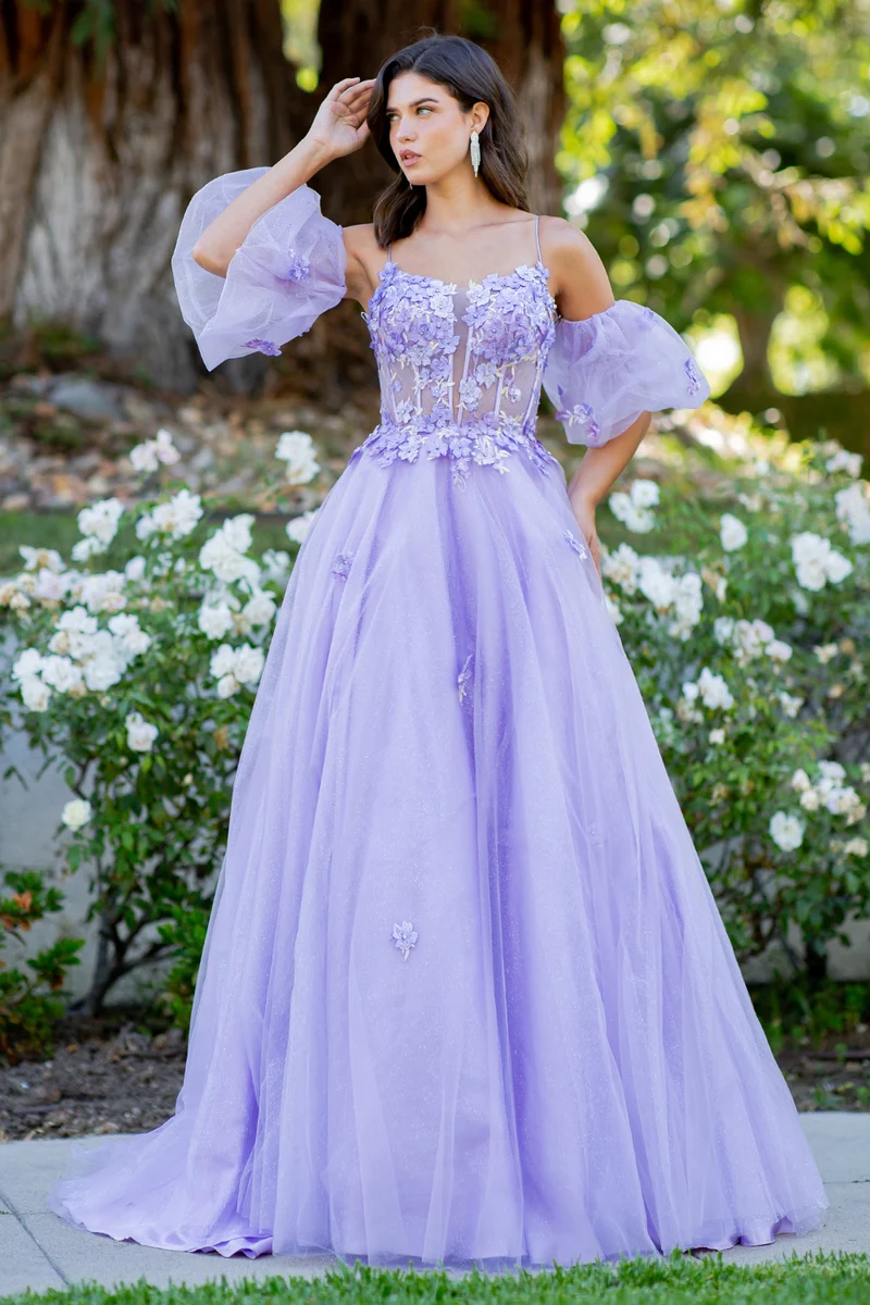 3D-blommig lager-på-lager tyllklänning med A-linjeform från Cinderella Couture USA AS8130J
