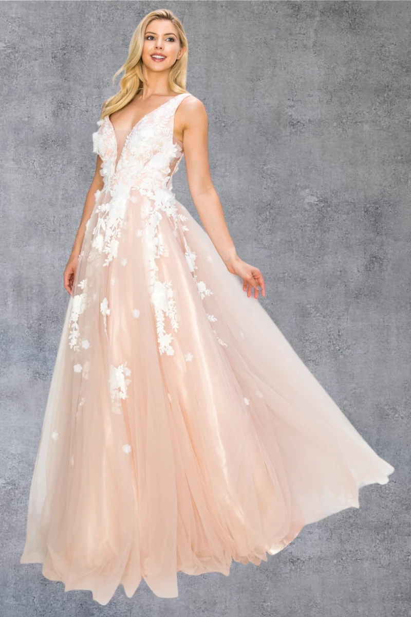 3D Organza Blommor Glitter Festklänning från Cinderella Couture USA AS8040J