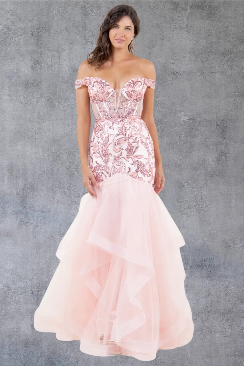 Off Shoulder Sjöjungfru Festklänning från Cinderella Couture USA AS8274J