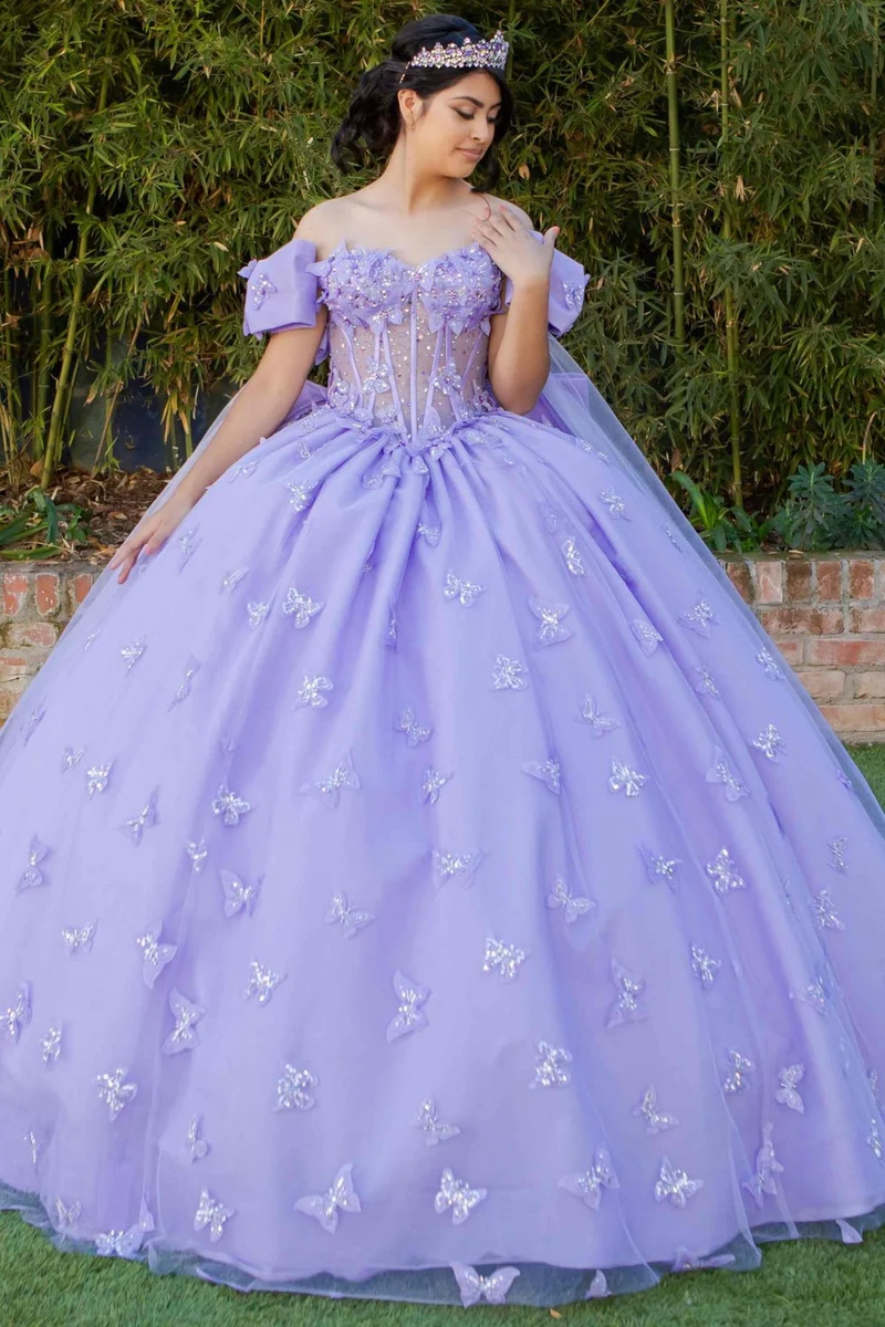 Pärlbrodering med fjärilsärm och quinceaneraklänning från Cinderella Couture USA AS8350J