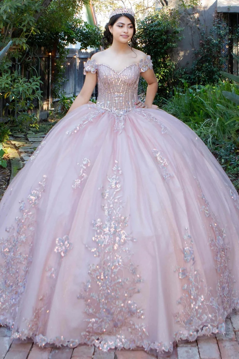Blommig applikationsklänning med bara axlar från Cinderella Couture USA AS8370J